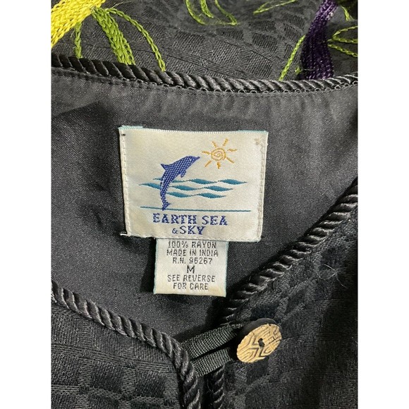 Womens Wearable Art Jacket Size Medium Black Floral Embroidered Boho Colorful - Picture 4 of 8